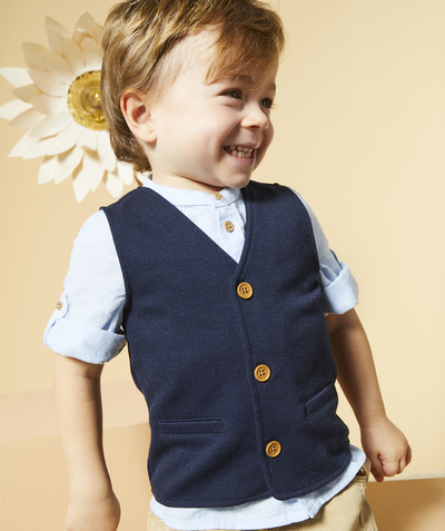 Special Occasion Collection Tao Categories - SLEEVELESS SUIT JACKET BABY BOY NAVY BLUE WOOD EFFECT BUTTONS