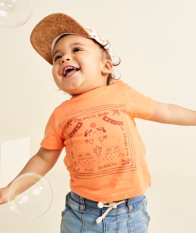 T-shirt - undershirt Tao Categories - baby boy t-shirt in orange organic cotton mexico theme