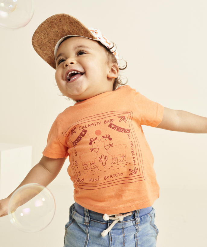 Baby boy Tao Categories - baby boy t-shirt in orange organic cotton mexico theme