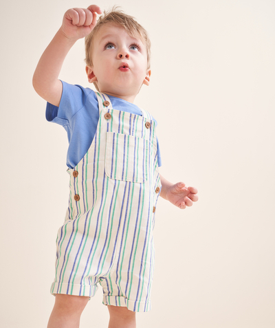 New collection Tao Categories - Organic cotton baby boy overalls in blue and green stripes