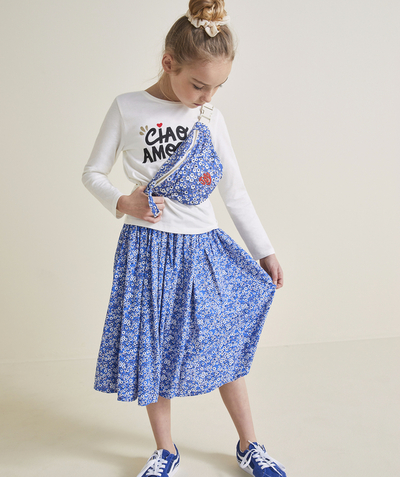Campus spirit Tao Categories - MID-LENGTH SKIRT FOR GIRLS IN RESPONSIBLE VISCOSE WITH FLORAL PRINT