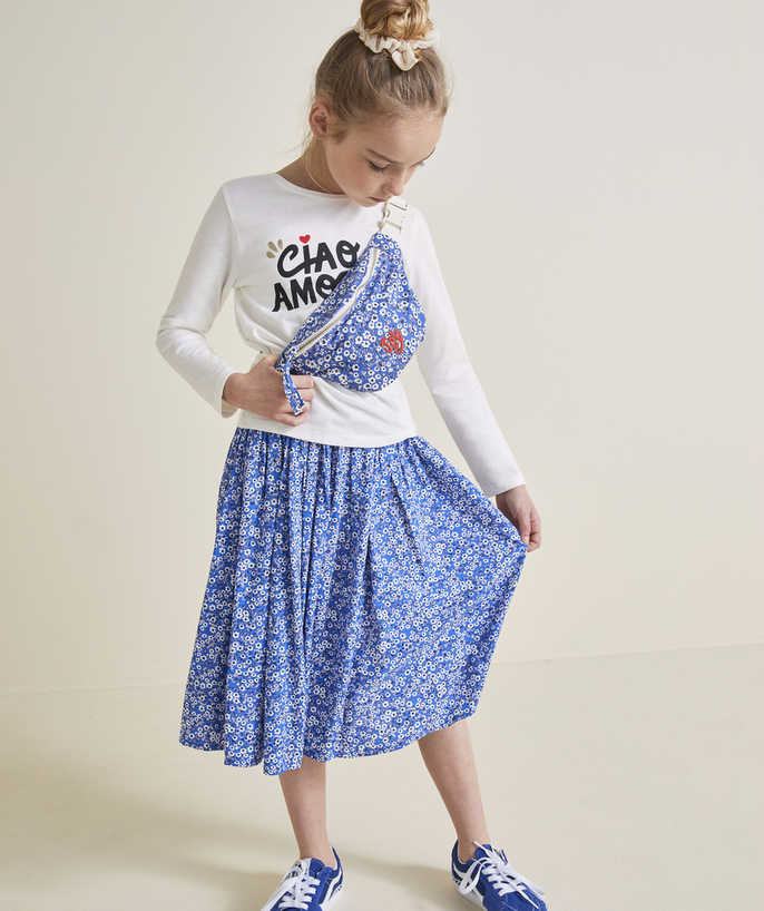 Shorts - Skirt Tao Categories - MID-LENGTH SKIRT FOR GIRLS IN RESPONSIBLE VISCOSE WITH FLORAL PRINT