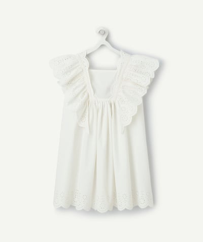 Dress Tao Categories - ecru girl's short-sleeved dress with English embroidery