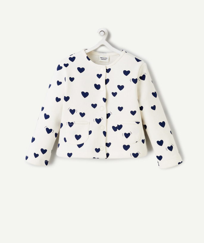 Cardigan Tao Categories - BABY GIRL CARDIGAN IN WHITE RECYCLED FIBERS WITH BLUE HEART PRINT