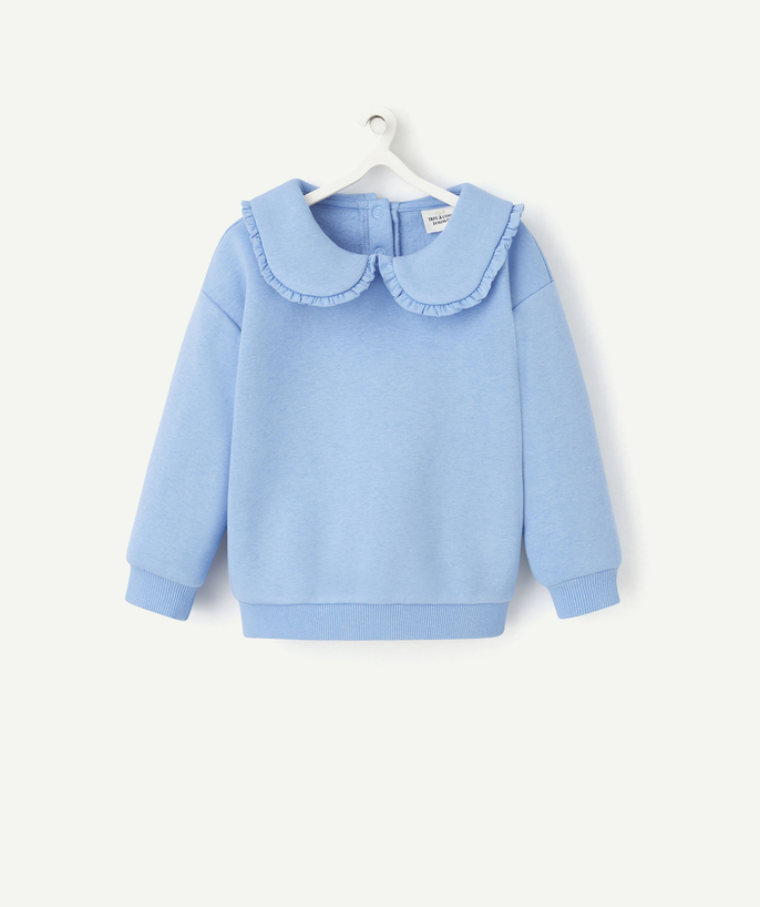 Pullover - Sweatshirt Tao Categories - BABY GIRL'S BLUE RECYCLED FIBER SWEATER WITH CLAUDINE COLLAR