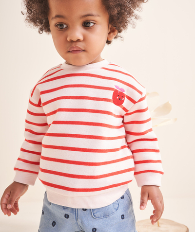 Look like teenagers Tao Categories - BABY GIRL SWEATSHIRT IN RECYCLED FIBER WITH RED STRIPES AND APPLE PATCH