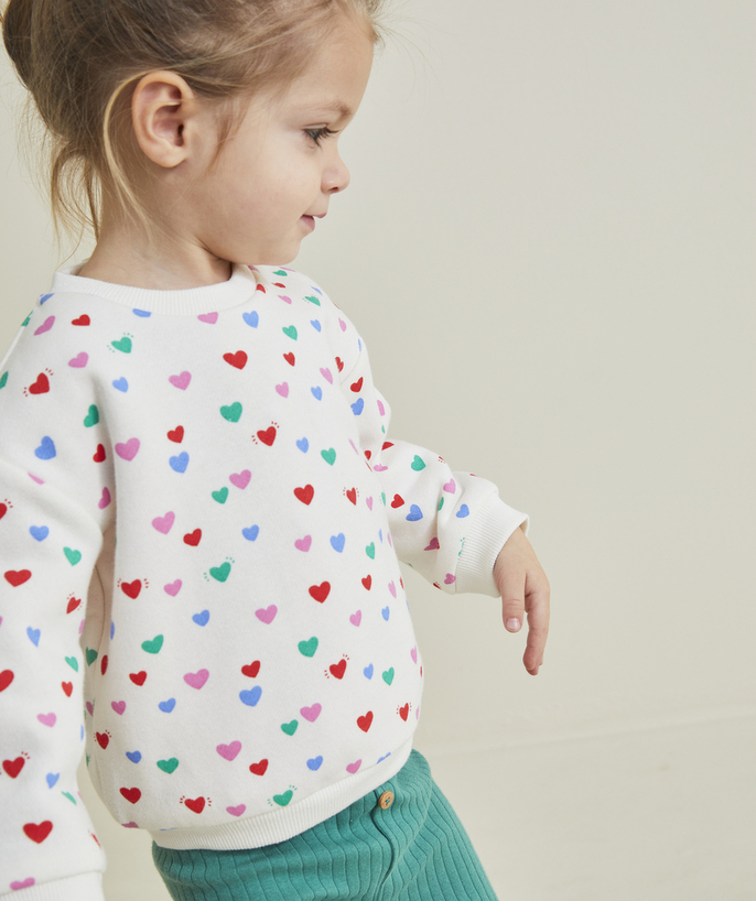 Pullover - Sweatshirt Tao Categories - BABY GIRL SWEATER IN RECYCLED FIBERS WITH COLORFUL HEARTS PRINT