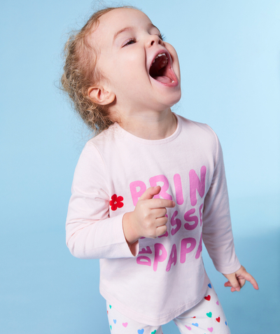 New colours palette Tao Categories - LONG-SLEEVED BABY GIRL T-SHIRT IN PALE PINK ORGANIC COTTON WITH MESSAGE