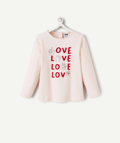 Low-priced looks Tao Categories - BABY GIRL T-SHIRT IN PINK ORGANIC COTTON WITH ANIMATED MESSAGES LOVE