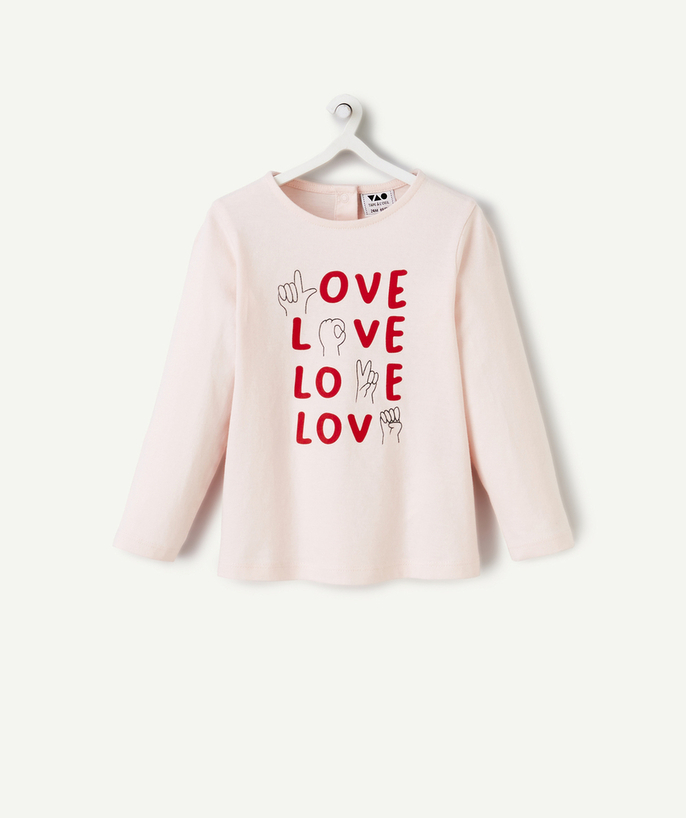T-shirt - sous-pull Categories Tao - T-SHIRT BÉBÉ FILLE EN COTON BIO ROSE AVEC MESSAGES ANIMÉS LOVE