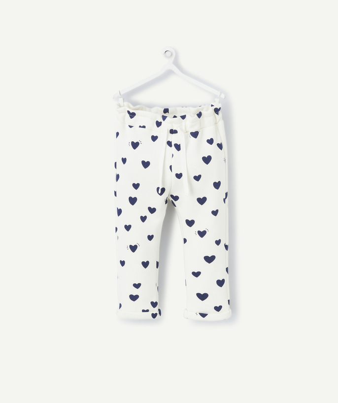 Trousers Tao Categories - BABY GIRL JOGGING SUIT IN WHITE RECYCLED FIBER WITH BLUE HEART PRINT