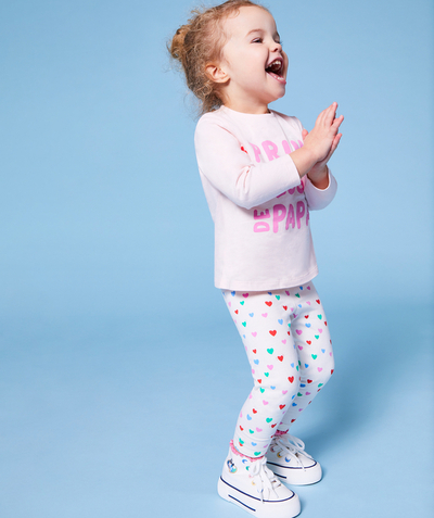 Low-priced looks Tao Categories - BABY GIRL LEGGINGS IN WHITE ORGANIC COTTON WITH COLORFUL HEART PRINT