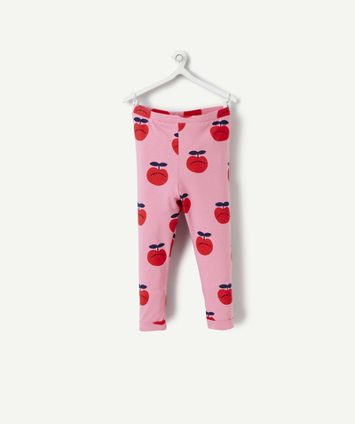 New colours palette Tao Categories - BABY GIRL LEGGINGS IN PINK ORGANIC COTTON WITH LOVE APPLE PRINT