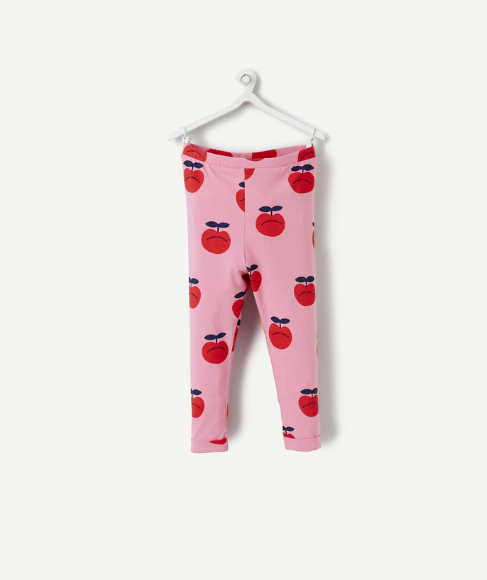 Trousers Tao Categories - BABY GIRL LEGGINGS IN PINK ORGANIC COTTON WITH LOVE APPLE PRINT