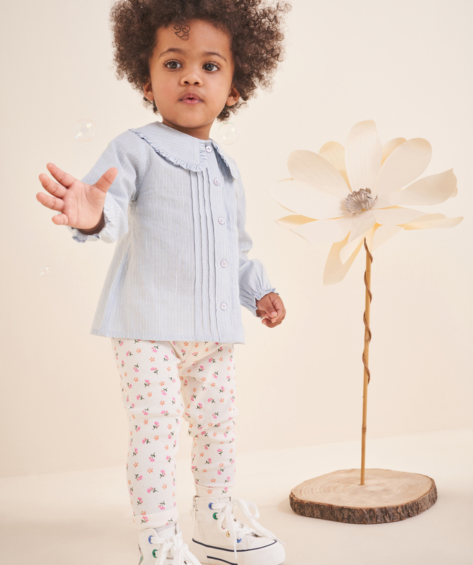 Trousers Tao Categories - BABY GIRL LEGGINGS IN RIBBED WHITE ORGANIC COTTON WITH FLORAL PRINT