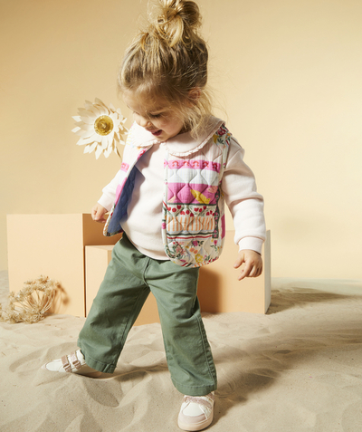 New colours palette Tao Categories - BABY GIRL WIDE LEG PANTS IN GREEN LOW IMPACT DENIM WITH BELT