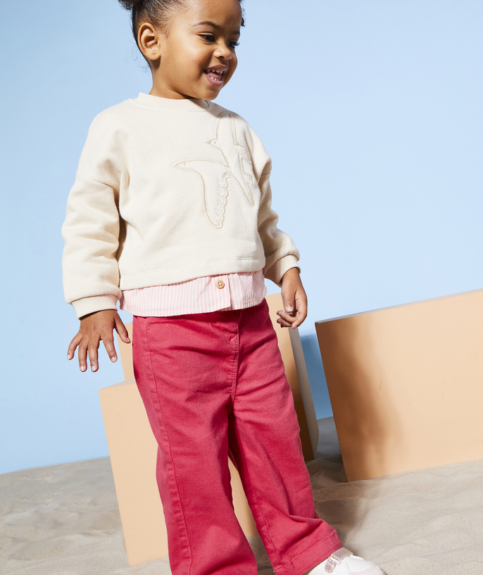 Trousers Tao Categories - BABY GIRL WIDE LEG PANTS IN PINK LOW IMPACT DENIM WITH BELT