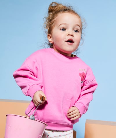 New colours palette Tao Categories - BABY GIRL SWEATSHIRT IN PINK RECYCLED FIBERS WITH MINI SPROUT MOTIF