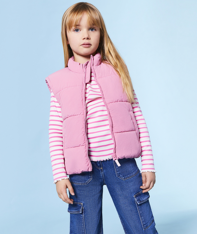 Girl Tao Categories - girl's sleeveless down jacket in pink recycled padding