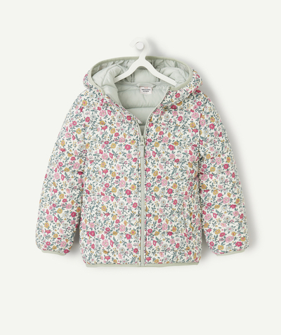 Girl Tao Categories - HOODED DOWN JACKET IN RECYCLED PADDING WITH FLORAL PRINT