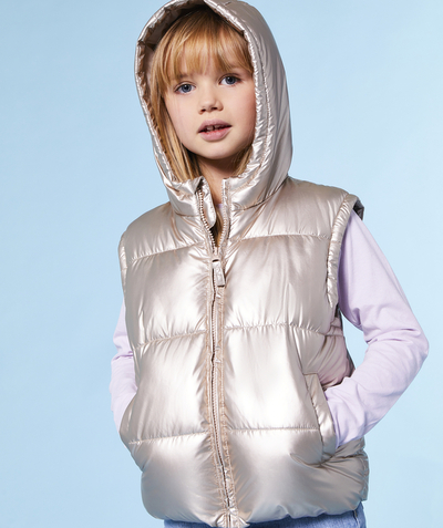 Girl Tao Categories - GIRL'S SLEEVELESS DOWN JACKET IN RECYCLED PADDING PINK-GOLD COLOR