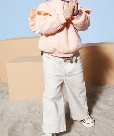 Mała dziewczynka Kategorie TAO - Dziewczęce spodnie z szerokimi nogawkami z niebarwionych włókien z recyklingu i paskiem