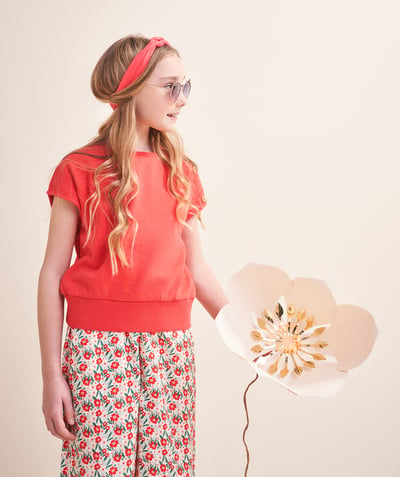 Dziewczynka Kategorie TAO - Dziewczęca czerwona bluza bez rękawów z guzikami z włókna pochodzącego z recyklingu