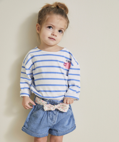 Baby girl Tao Categories - BABY GIRL T-SHIRT IN ORGANIC COTTON WITH BLUE STRIPES AND FRUIT MOTIF