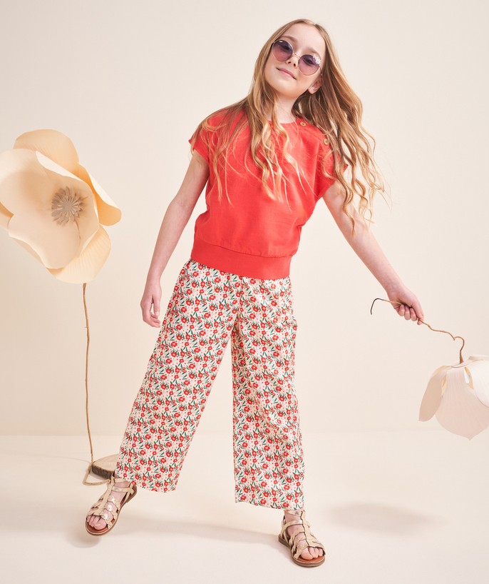 Girl Tao Categories - wide pants for girls in viscose with flower print