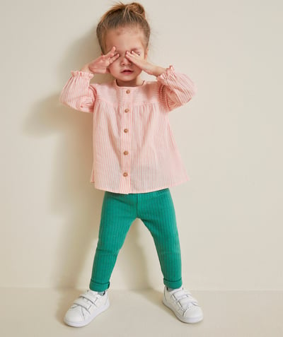 Baby girl Tao Categories - BABY GIRL LEGGINGS IN GREEN RIBBED ORGANIC COTTON