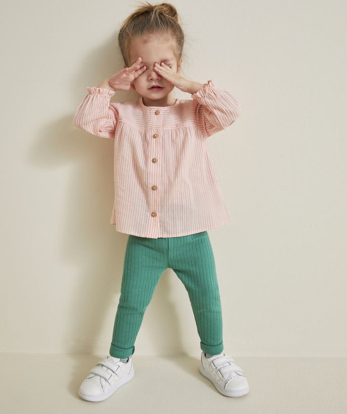 Trousers Tao Categories - BABY GIRL LEGGINGS IN GREEN RIBBED ORGANIC COTTON