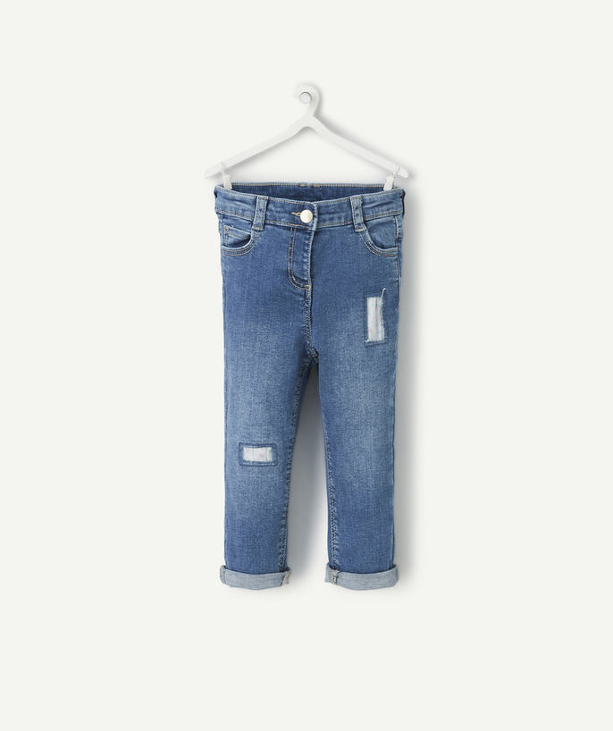 Trousers Tao Categories - slim-fit baby girl's pants in low-impact denim with worn effect