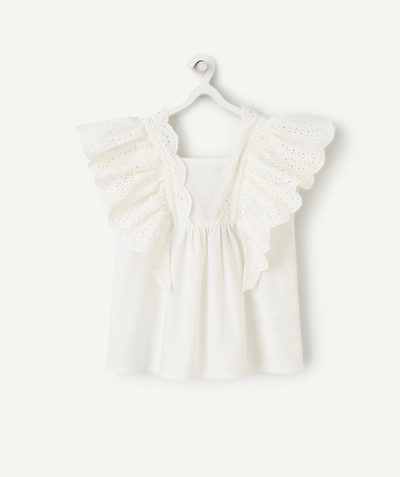 Girl Tao Categories - GIRL'S SHORT-SLEEVED SHIRT IN ECRU WITH EMBROIDERY AND RUFFLES