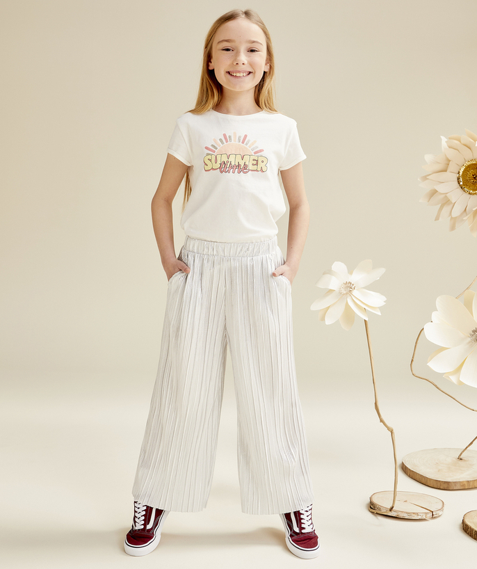 Trousers - jogging pants Tao Categories - IRIDESCENT SILVER GIRL'S WIDE-LEG PANTS