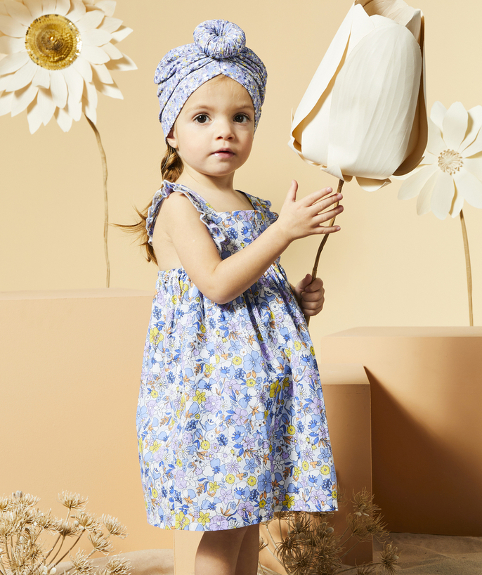 Dress Tao Categories - SLEEVELESS DRESS AND PANTIES SET FOR BABY GIRL IN ORGANIC COTTON WITH FLOWER PRINT