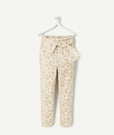 Special Occasion Collection Tao Categories - GIRL'S WHITE PANTS WITH BROWN FLORAL PRINT