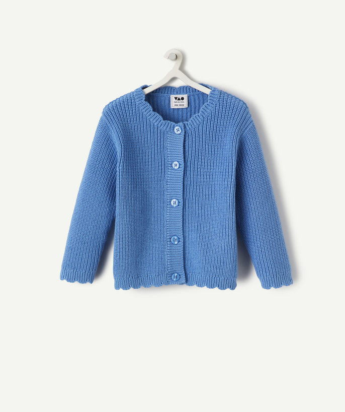 Gilet Categories Tao - gilet en tricot bébé fille bleu en coton bio avec bords fantaisies