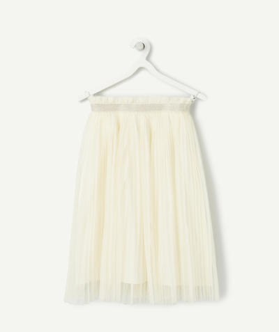 Special Occasion Collection Tao Categories - GIRL'S PLEATED SKIRT IN ECRU TULLE WITH SEQUINED ELASTIC BAND