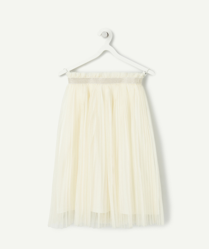 Girl Tao Categories - GIRL'S PLEATED SKIRT IN ECRU TULLE WITH SEQUINED ELASTIC BAND