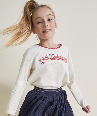 Girl Tao Categories - GIRL'S LONG-SLEEVED ORGANIC COTTON T-SHIRT IN ECRU WITH A LOS ANGELES THEME