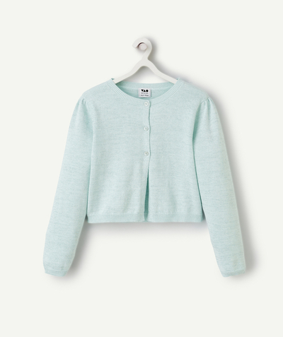 Special Occasion Collection Tao Categories - GIRL'S SEQUINED MINT GREEN CARDIGAN WITH BUTTONS