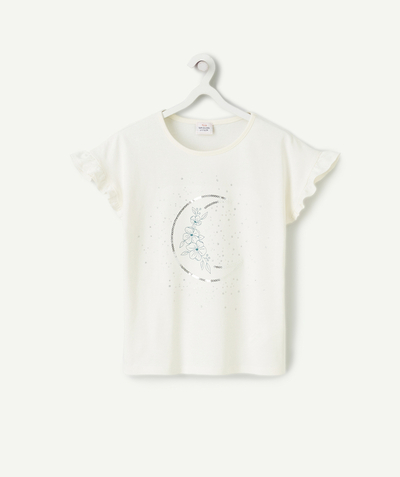 Meisje Tao Categorieën - wit T-shirt met korte mouwen voor meisjes in biologisch katoen met maanmotief