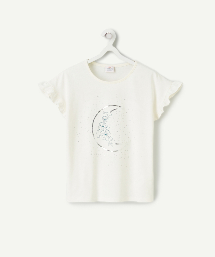 New collection Tao Categories - white girl's short-sleeved t-shirt in organic cotton with moon motif