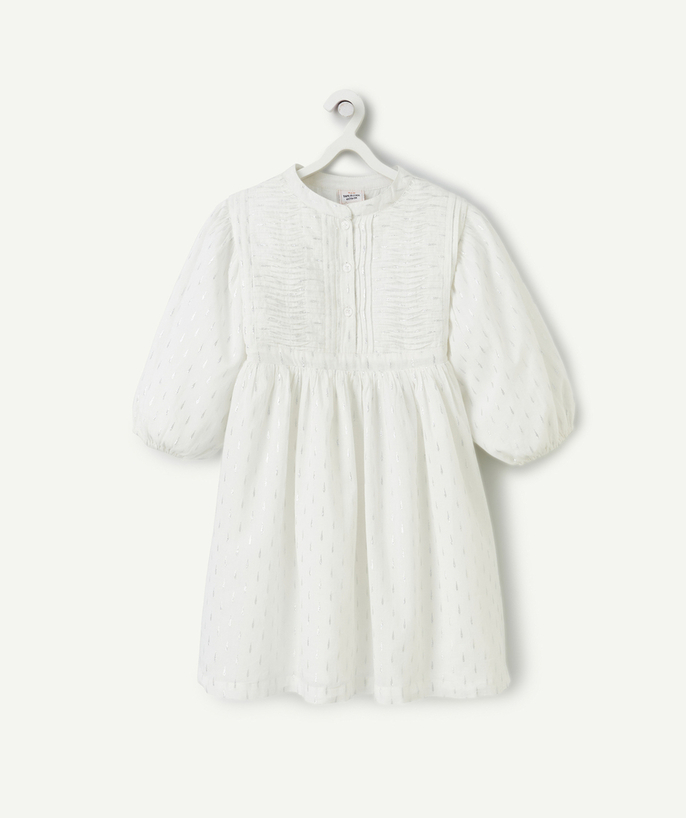 Nueva Colección Categorías TAO - vestido blanco de niña de manga corta con detalles plateados