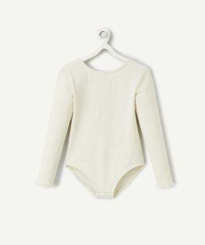 Special Occasion Collection Tao Categories - long-sleeved bodysuit for girls in striped ecru organic cotton