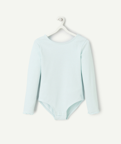 T-shirt - sous-pull Categories Tao - body fille en coton bio bleu ciel avec fines rayures couleur argentée