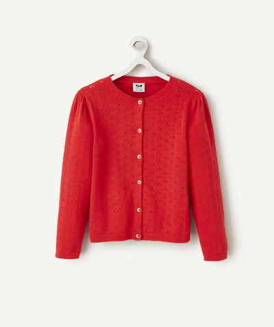 New colour palette Tao Categories - LONG-SLEEVED RED OPENWORK CARDIGAN FOR GIRLS