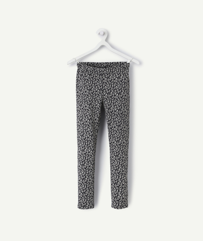 Basics Tao Categories - BLACK ORGANIC COTTON LEGGINGS FOR GIRLS WITH FLORAL PRINT
