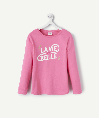 Low-priced looks Tao Categories - PINK ORGANIC COTTON GIRL'S T-SHIRT WITH LIFE THEME MESSAGE
