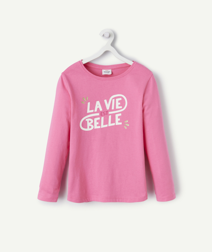 ECODESIGN Tao Categories - PINK ORGANIC COTTON GIRL'S T-SHIRT WITH LIFE THEME MESSAGE